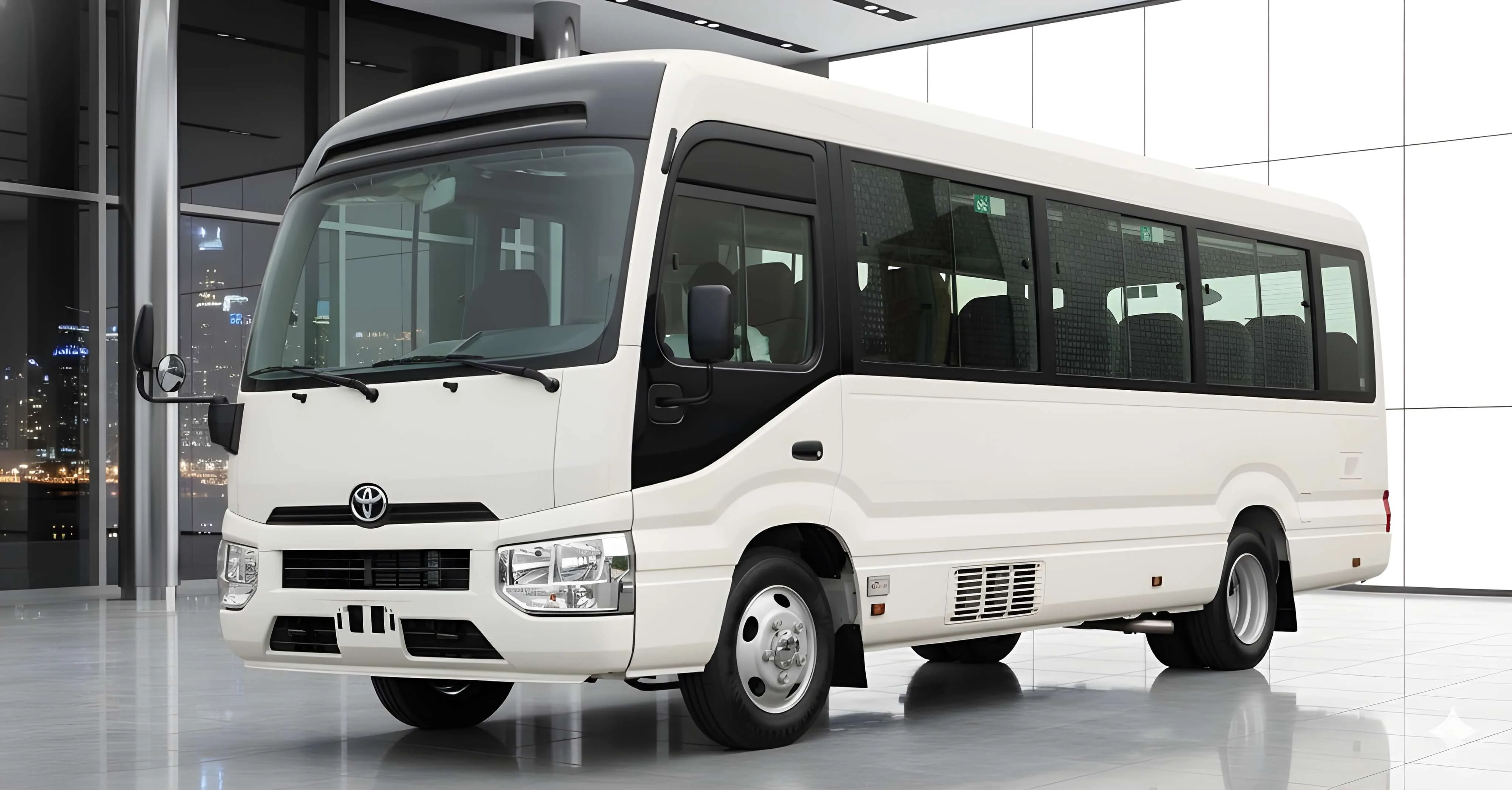 Prez Transport 25-seater Toyota Coaster coach bus — Trinidad